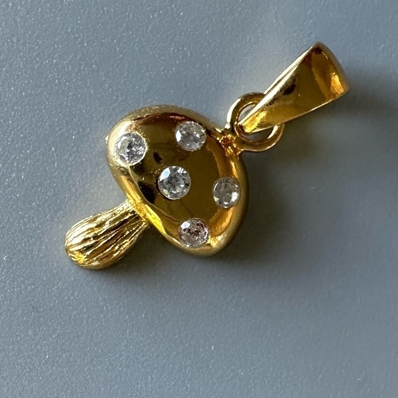 14k Gold CZ Dainty Mushroom Pendant - Picture 3 of 9